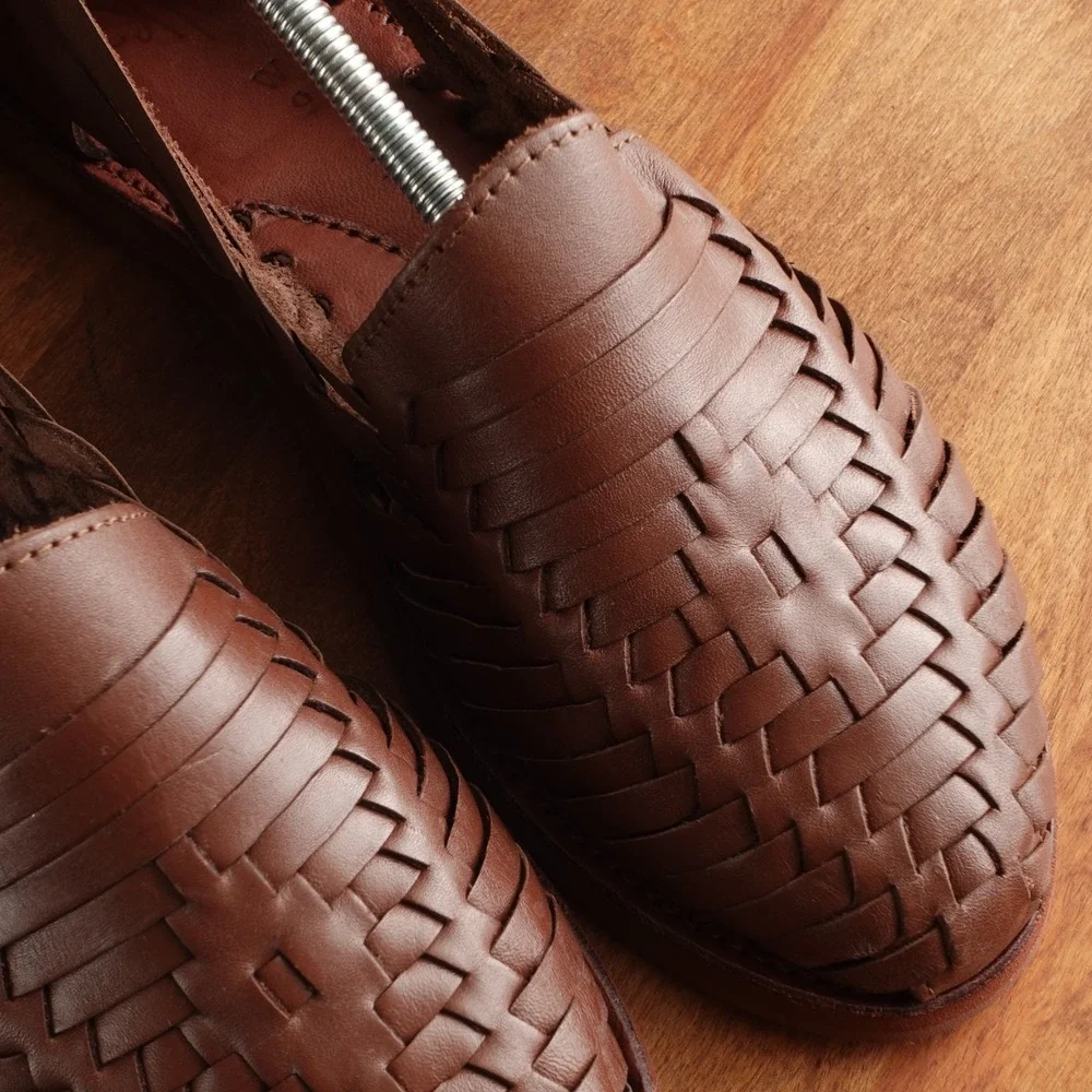 Woven Leather Espadrille Flats in Brown